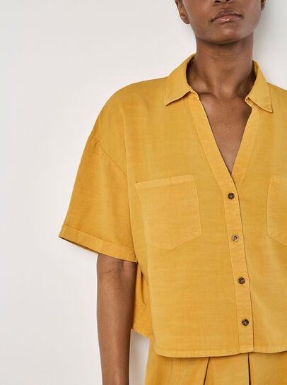 Open Collar Cropped Shirt