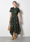 Sarasa Floral Shirt Midi Dress, Green, large