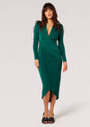 Jersey Ruched Wrap Midi Dress, Green, large