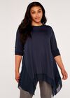 Curve Waterfall Hem Roll Sleeve Top, Navy, large