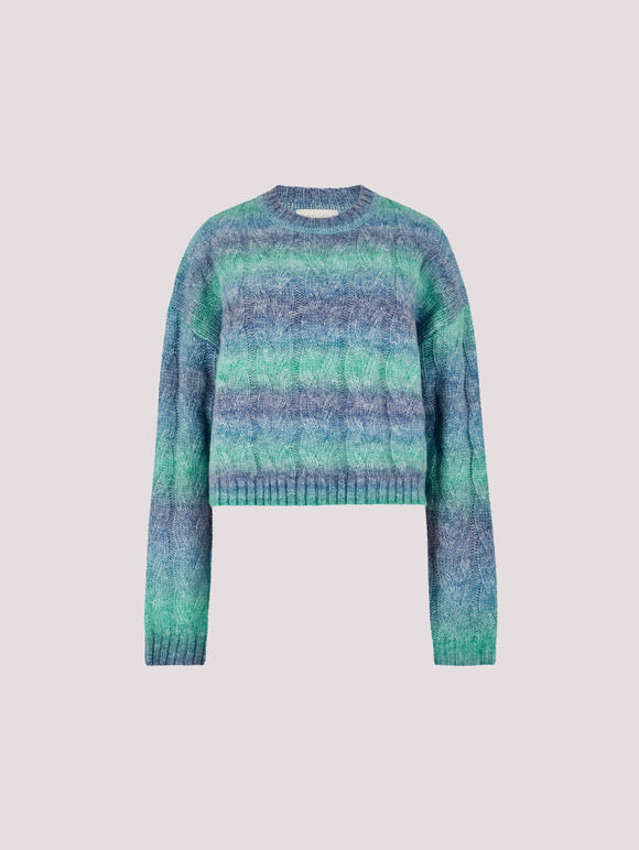 Boxy Space Dye Cable Jumper, Blue, large