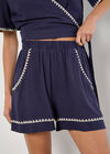 Stitch Detail Linen Blend Shorts, Navy, large