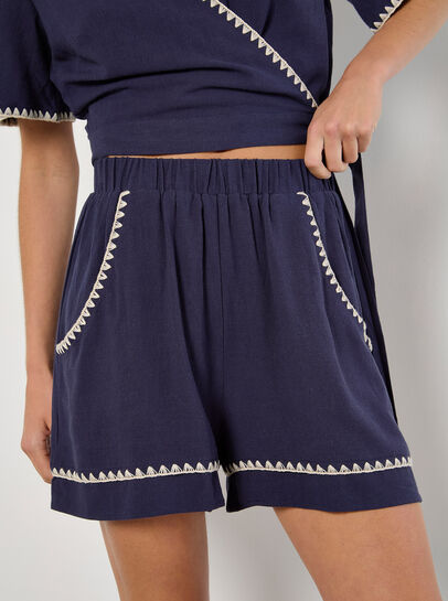 Stitch Detail Linen Blend Shorts