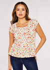 Ditsy Milkmaid Top, Cream, large