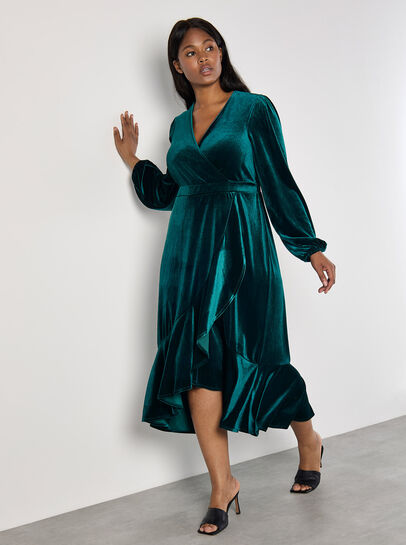 Curve Velvet Wrap Midi Dress