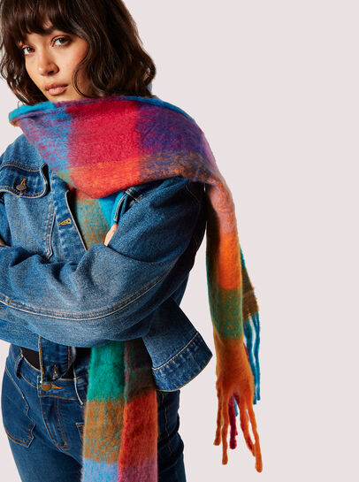 Colour Block Check Square Scarf