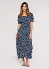 Sarasa Floral Milkmaid Midi Dress, Navy, large