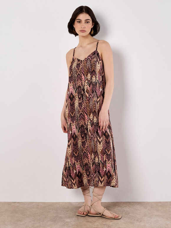 Ikat A-Line Slip Midi Dress, Rust, large