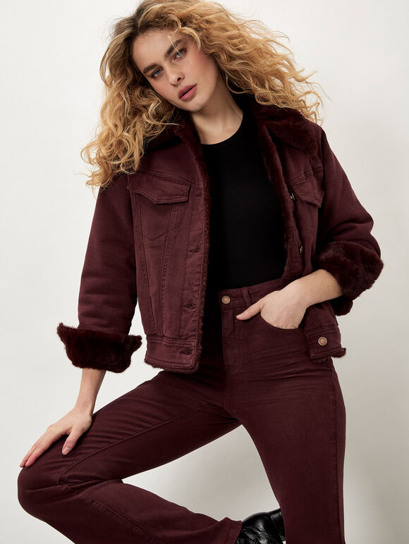 Lulu Mid-Rise Flared Jeans, Burgundy, large