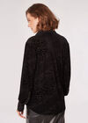 Animal Print Burnout Velvet Shirt, Black, large