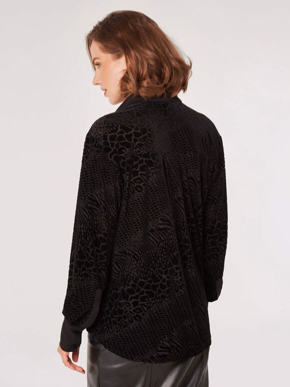 Animal Print Burnout Velvet Shirt, Black, large