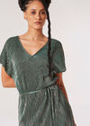 Plisse V Neck Dress, Green, large