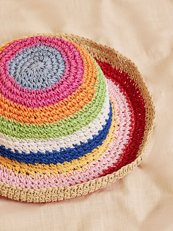 Colourful Stripe Straw Bucket Hat, Assorted, large