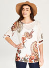 Paisley Placement 3/4 Sleeve Top, Orange, large