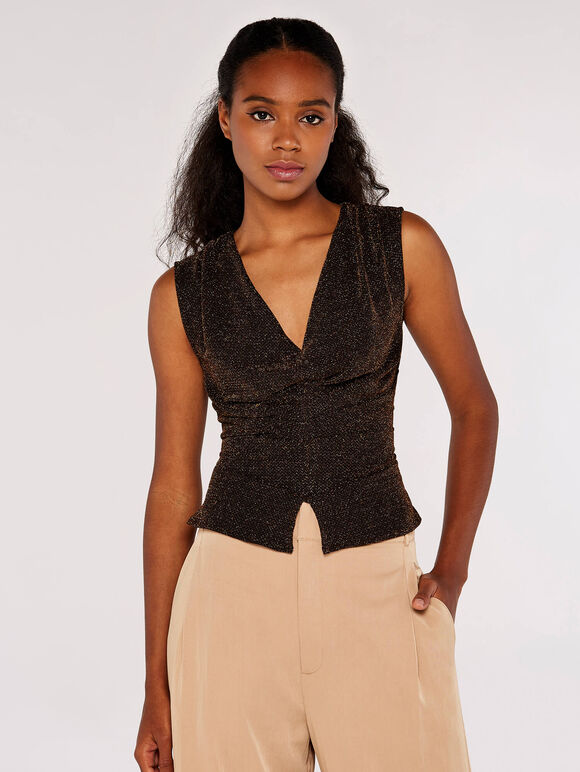 Sparkling Play Ruched Top, Brown, large