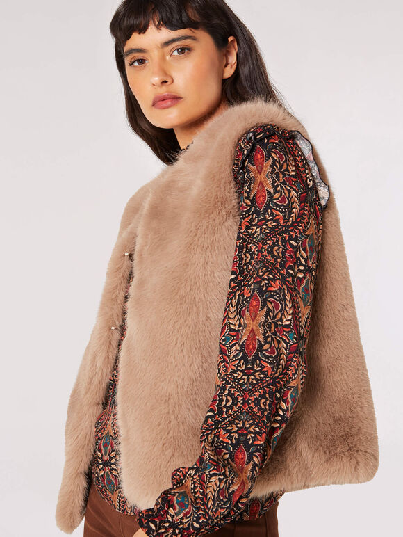 Faux Fur Cropped Gilet, Brown, large