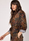 Patchwork Ikat Shirt Mini Dress, Black, large