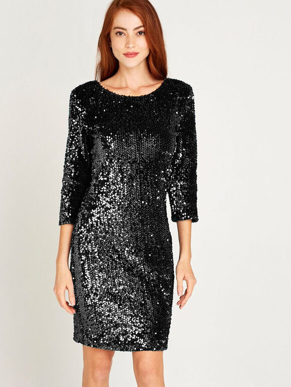 Sequin Bodycon Dress, Black, large