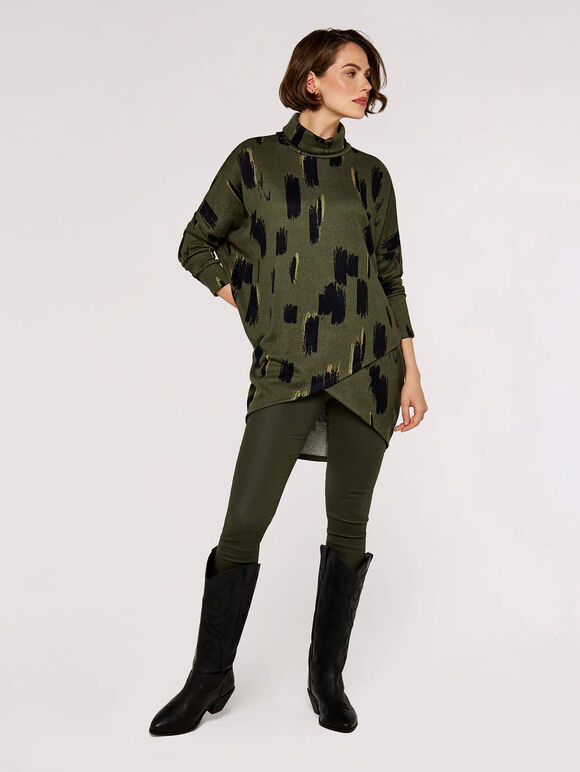 Paintstroke Wrap Tunic, Khaki, large