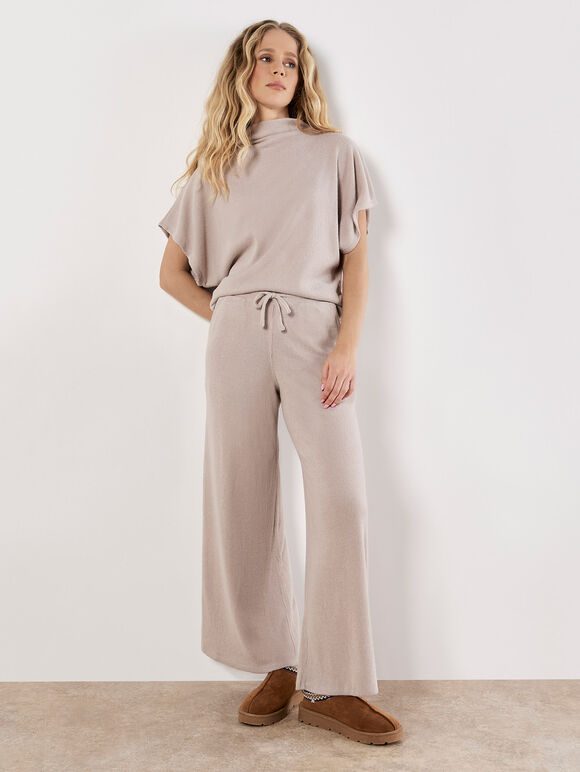 Soft Knit Side Ruched Top, Stone, large