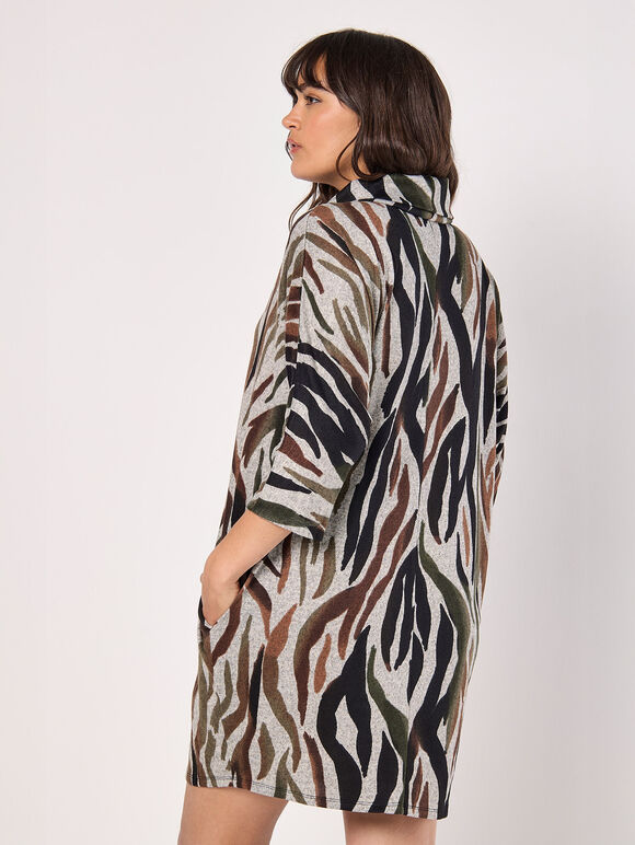 Zebra Soft Touch Cocoon Mini Dress, Rust, large