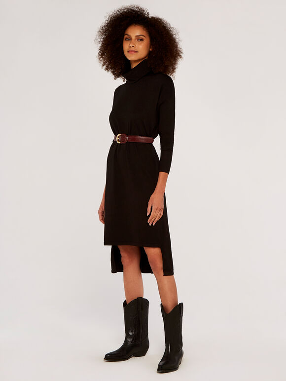 Roll Neck Jumper Dress, Black, large