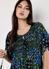 Patchwork Print Crinkle Mini Dress, Navy, large