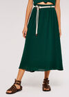 Rope Belt Cotton Midi Skirt, Green, large