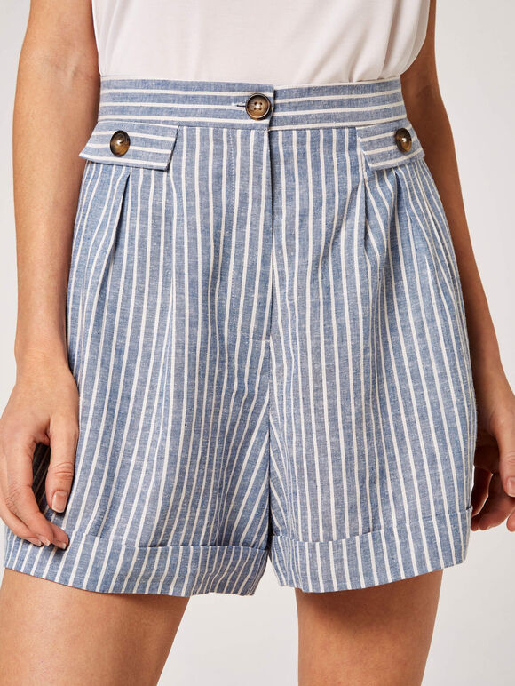 Stripe Linen Blend Shorts, Blue, large