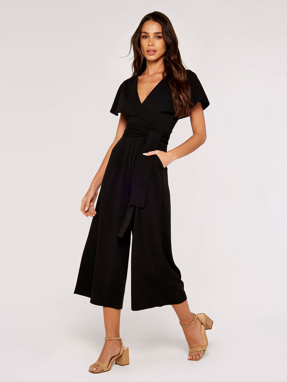 Cape Culotte Jumpsuit, Black, large
