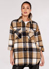 Checked Oversized Shacket, Stone, large