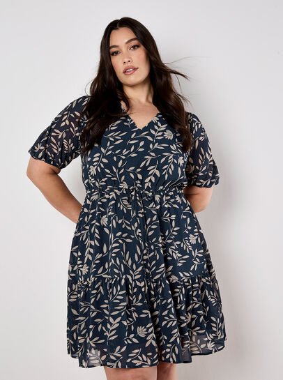 Silhouette Leaf Drawstring Mini Dress