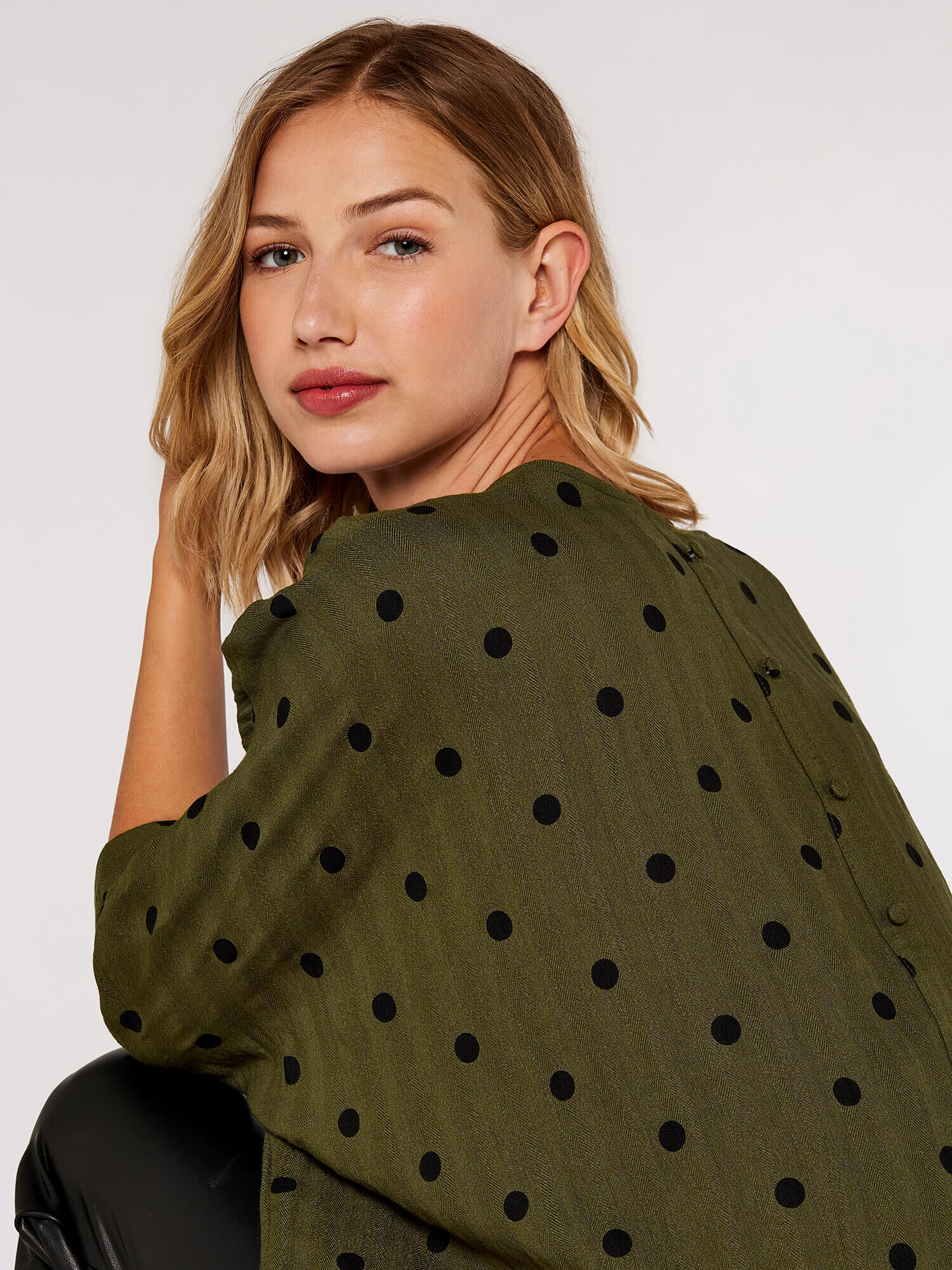khaki polka dot top