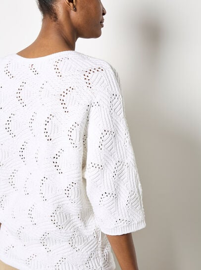 Textured Pointelle Batwing Jumper
