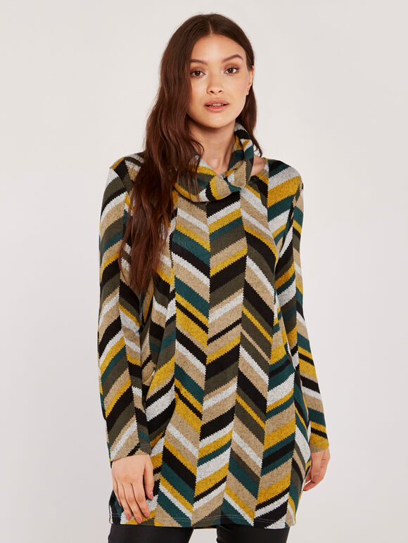 Snood Patchwork Chevron Tunic, Green, large