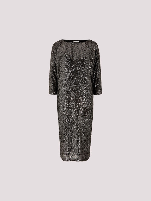 Sequin Cocoon Midi Dress, Dark Grey - Charcoal, large