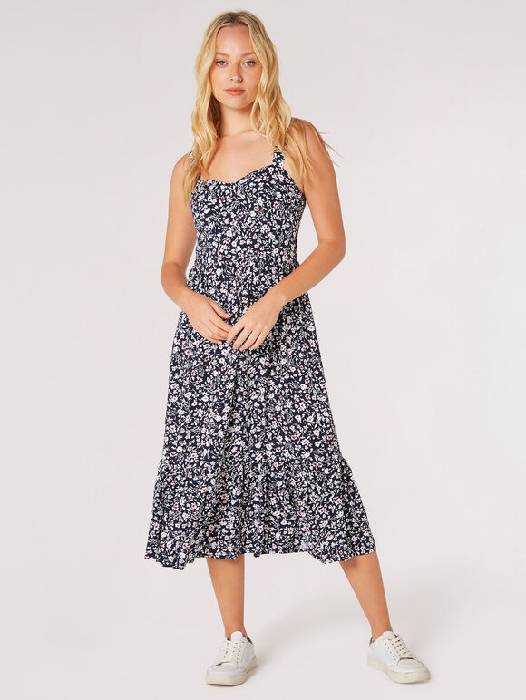 Floral Silhouette Midi Dress, Navy, large