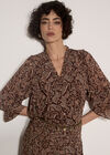 Paisley Chiffon Ruffle Blouse, Brown, large