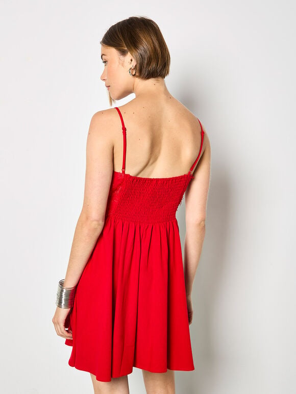 Eyelash Embroidered Cami Mini Dress, Red, large