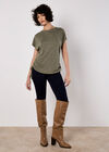 Textured Jersey Side Ruched T-Shirt, Khaki, large