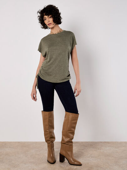 Textured Jersey Side Ruched T-Shirt