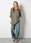 Soft-Touch Batwing Waffle Knit Top, Khaki, large