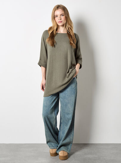 Soft-Touch Batwing Waffle Knit Top