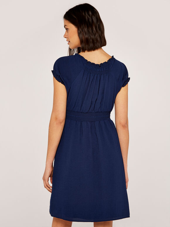 Milkmaid Mini Dress, Navy, large