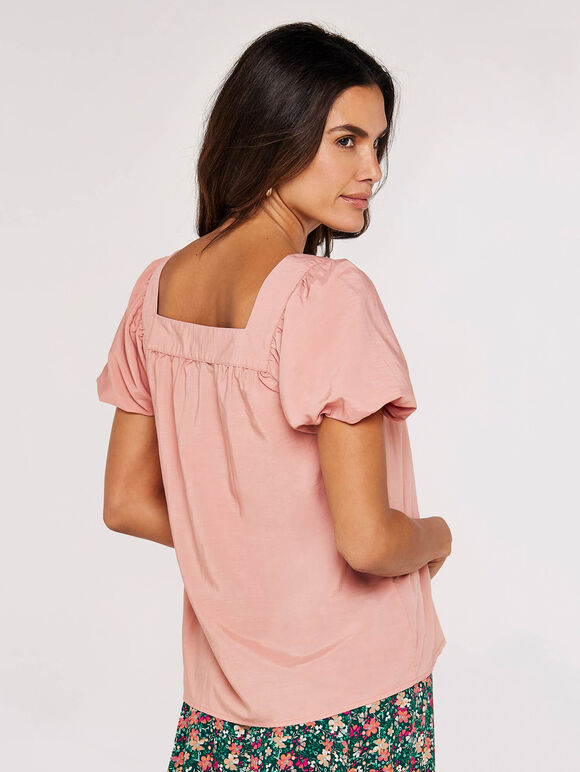 Short Sleeve Milkmaid Top, Pink, large