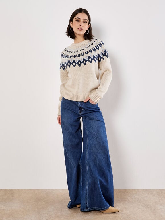 Fair Isle Chunky Knit Jumper, Stone, large
