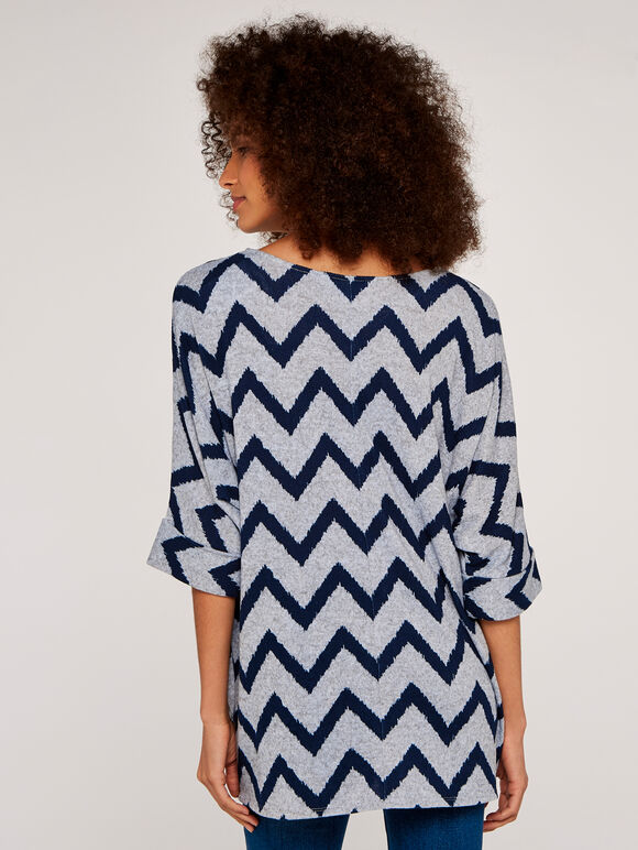 Chevron Stripe Batwing Top, Grey, large