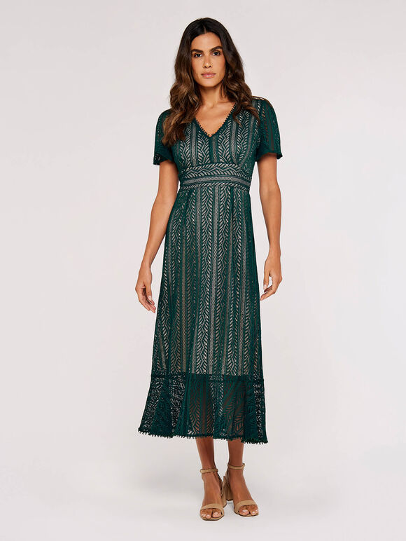 Lace Midi Dress, Green, large