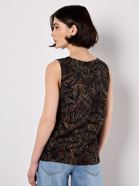 Batik Leaf Print Vest Top, Black, large