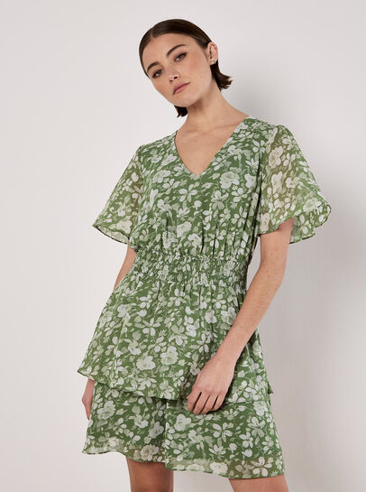 Watercolour Rose Tiered Mini Dress